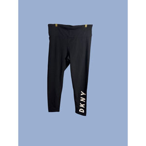 DKNY Sport Size XL Black Leggings White Logo Elastic Waistband athletic casual